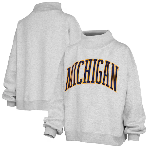 Michigan Wolverines Pressbox Women's Oversized Nelson Mock Neck Sweatshirt - Heather Gray