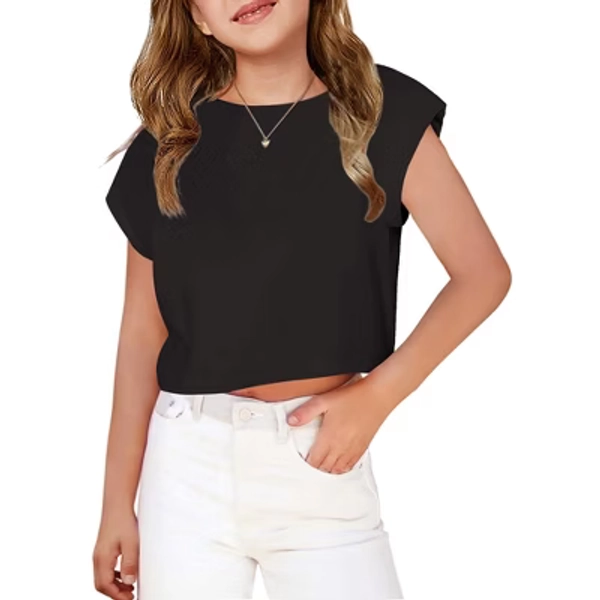 Arshiner Girls Shirt Crop Tops Short Sleeve Summer Drop Shoulder Batwing Sleeve Crewneck Loose T Shirt Tee