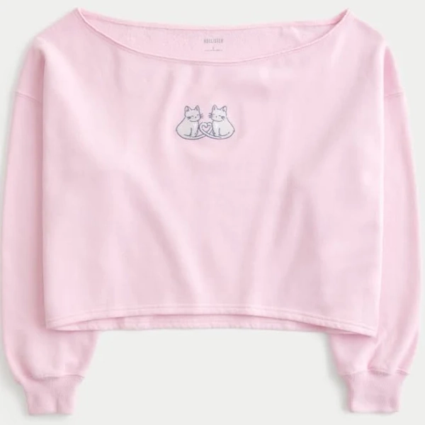 Hollister Women's Easy Graphic Double Off-The-Shoulder Sweatshirt
