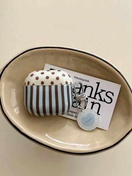 Ins Korean Style Blue & Brown Striped Polka Dot Protective Case For AirPods 4, Pro 2, New 3, Anti-Fall Wireless Bluetooth Earphones Case For Women