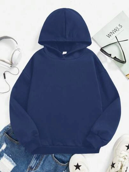 Teal Blue, Teen Girls Casual Minimalist Long Sleeve Hoodie Sweatshirt, Loose Fit Thick Fabric, Suitable For Autumn/Winter, Casual, Sports, Parties, School Fall