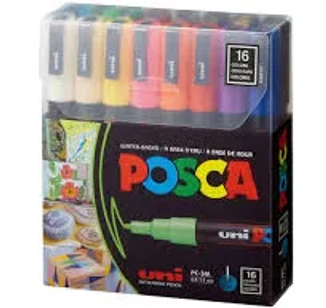 Posca PC-1M 16 Color Extra Fine Tapered Tip Paint Marker Set