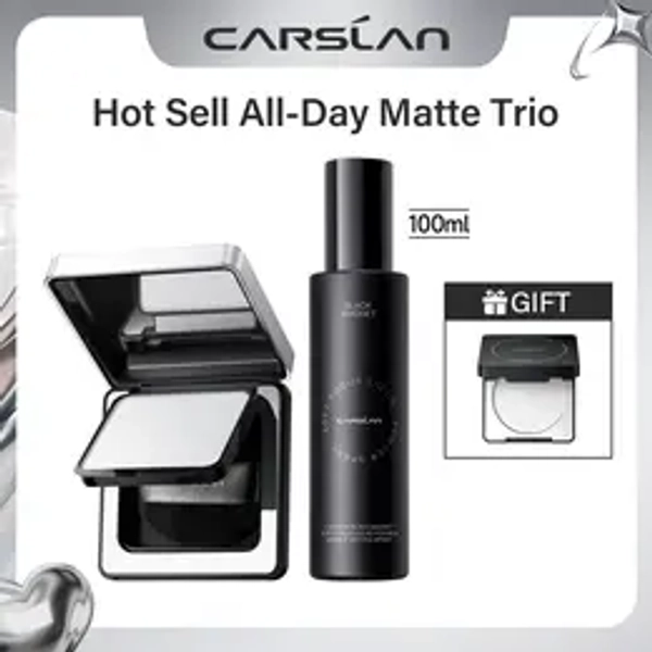 [2.0]CARSLAN Black Magnet Soft Focus Powder Liquid Powder Makeup Setting Spray, 24HLongglasting, Oil Control, Waterproof, Sweatproof, Poreless Summer Hot Sell All Day Matte Trio
