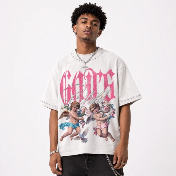 Sopula God's Child Retro Flowers Angel Graphic Rhinestone T-shirt