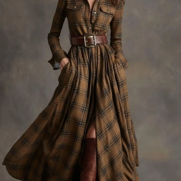 Plaid Maxi for Women | Long Sleeve Button Down | Vintage Tartan Dress | Fall Winter  Dress
