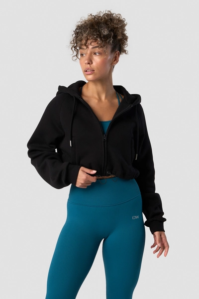 Everyday Cropped Zip Hoodie Black (XS)