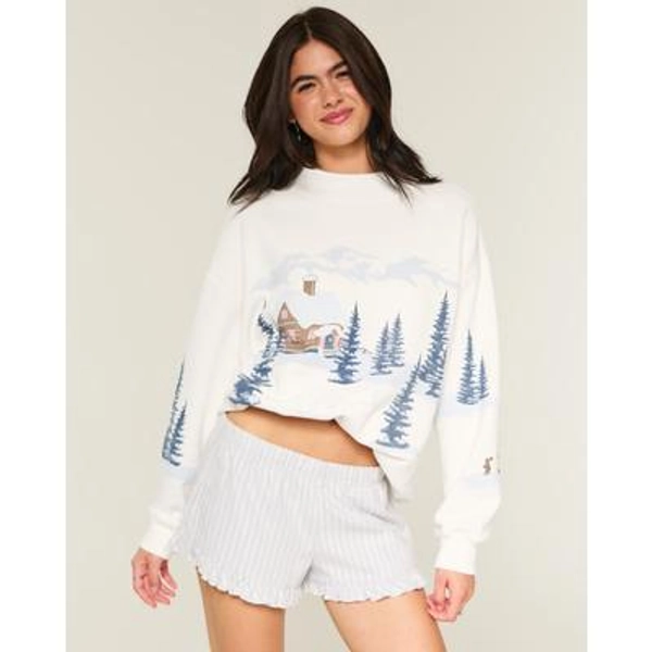 Oversized Mock-Neck Puff Print Winter Graphic Sweatshirt