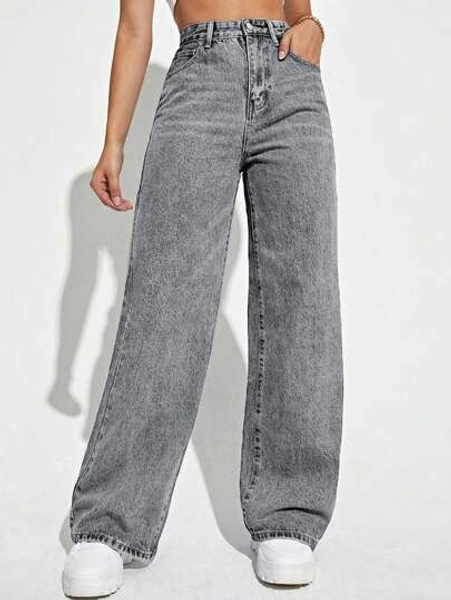 SHEIN ICON Water Washed Denim Pants With Slanted Pockets