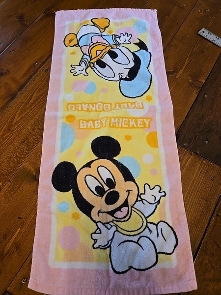 Vintage 1980s Disney Hand Towel Baby Mickey Donald Yellow Pink