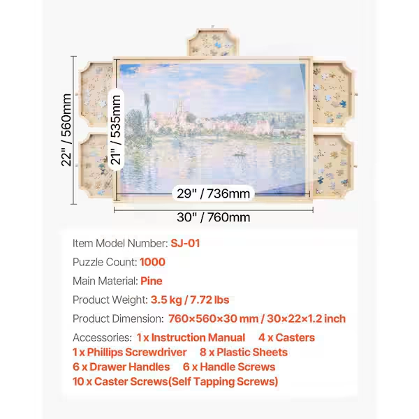 VEVOR 1000 Piece Puzzle Board with 6 Drawers and Cover 29 x 21.6 in. Rotating Wooden Jigsaw Puzzle Plateau ZMPTB1000J00CQ5Y1V0