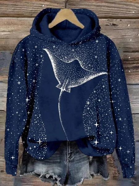 Dashingsoul Starry Spotted Eagle Rays Print Hoodie