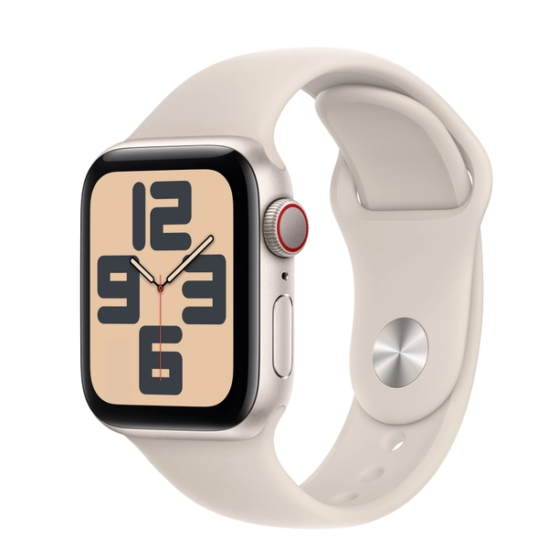 Refurbished Apple Watch SE GPS + Cellular, 40mm Starlight Aluminum Case with S/M Starlight Sport Band