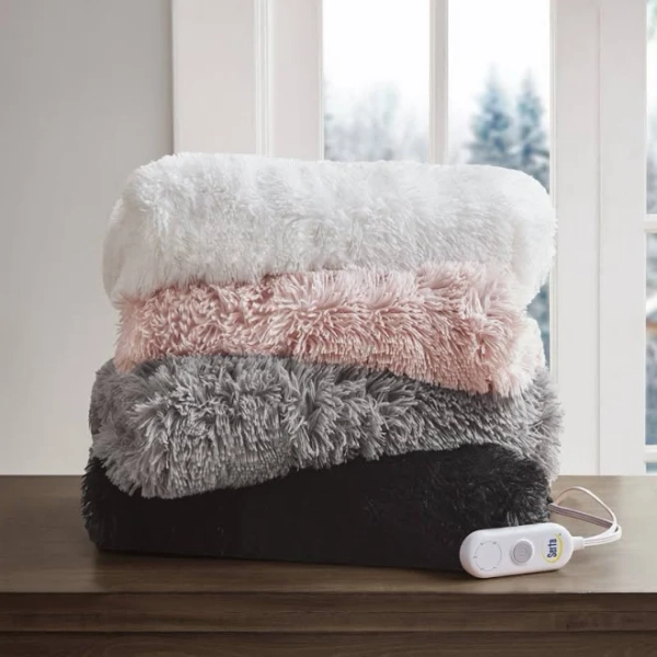 Serta Shaggy Faux Fur Heated Throw