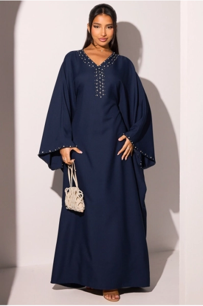 Abaya bleu marine cintrée à strass