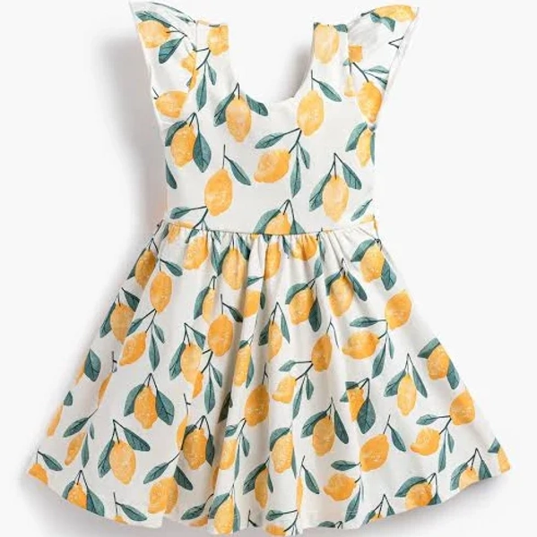 Monica + Andy Short Sleeve Dress In Watercolor Lemons