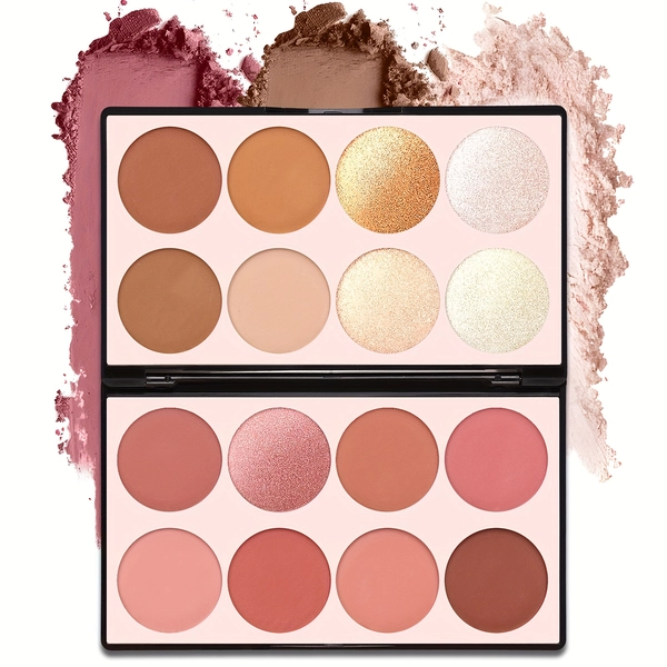 16 Colors Contour Palette Makeup - Blush Highlighters Bronzer Powder All in One Makeup Palettes Contour Kit, Matte Finish, Light Coverage, Mixed Color System, Powder Form, All Light Beige Tones, Beauty Product