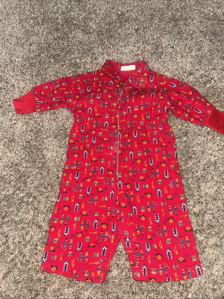 Health Tex Vintage Light Corduroy Toy Solder 1pc Zip Up Romper Sz 9 Months
