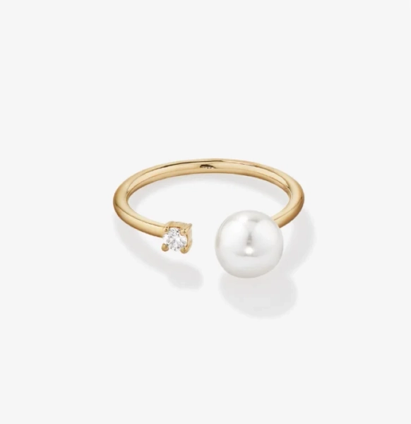 cultured freshwater pearl and diamond open ring in 10kt yellow gold