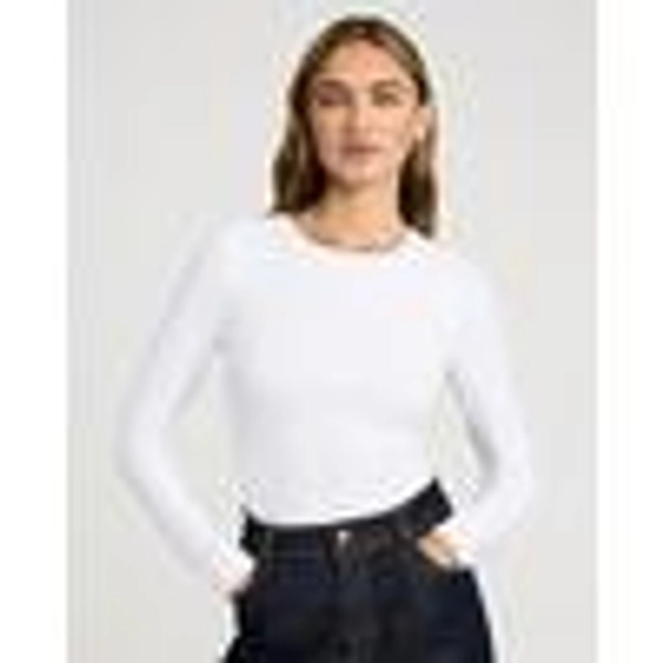 Express Women's Body Contour High Compression Crew Neck Long Sleeve Bodysuit in White Large