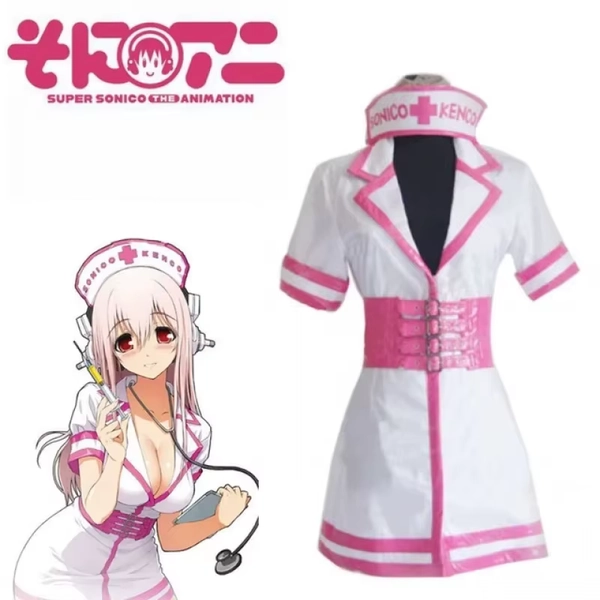 Happy2020 Super Sonico SONICOMI Nurse Uniform Cosplay Costume Outfit Supersonico 60cm Long Pink Ombre Hair Heat Resistant Cospla - AliExpress 200000532