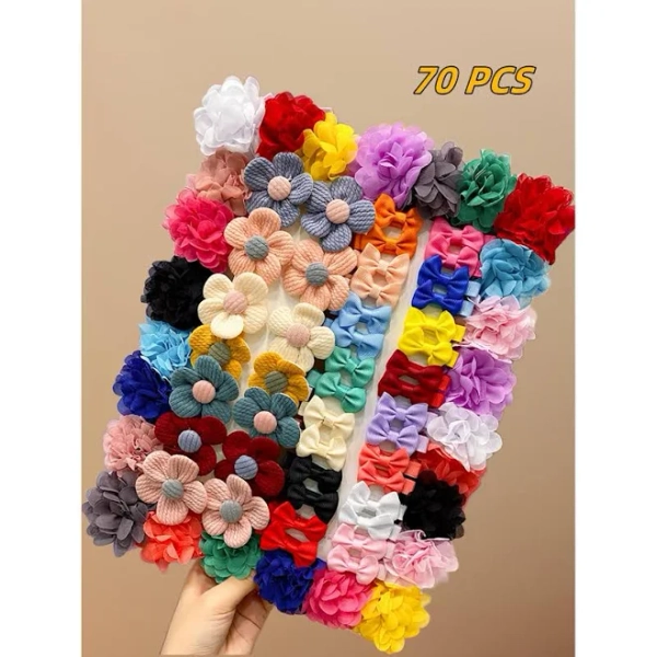 Girls Colorful Flower & Bow Hair Clip Set