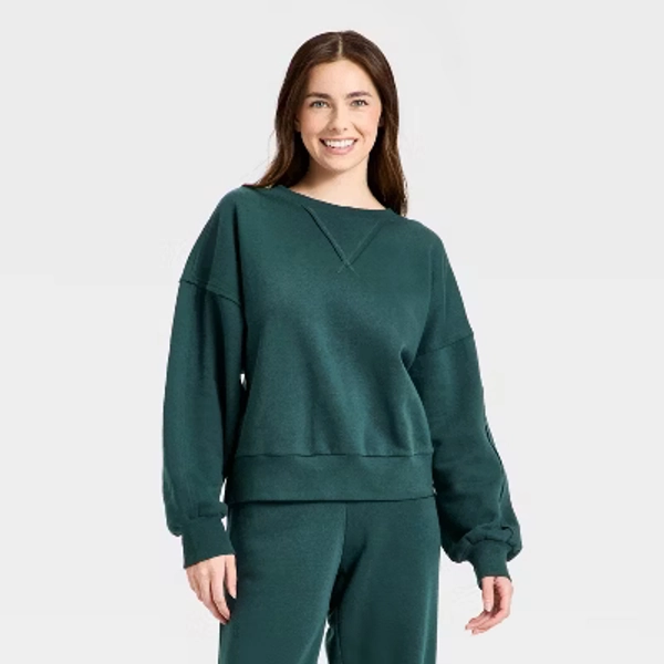 Women's Crewneck Fleece Sweatshirt - JoyLab™ Forest Green M