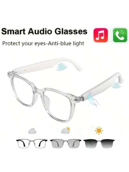 Smart Audio Glasses - Clear Blue Light Blocking, Magnetic Charging, Voice Assistant, 5.4 Wireless Audio Mic, Remote Control Photography, Open Headphone Design, Suitable For Women, Great For Gaming And Working, Gaming Accessories | Modern Eyewear | Wireless Audio Glasses