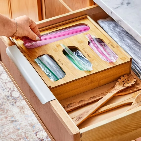 Better Homes and Gardens Plastic Bag Drawer Organizer, Bamboo, Natural Finish