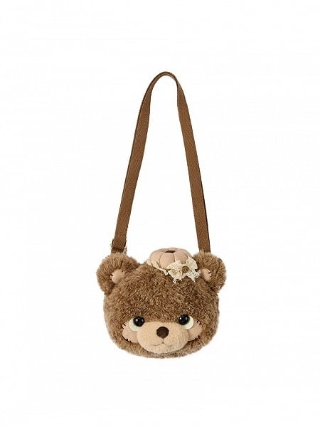 [£34.47]3 Colors Lolita Style Lace Details Bear Plush Crossbody Bag - Small Size