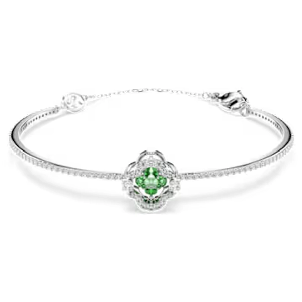 Una Angelic bangle, Mixed cuts, Green, Rhodium plated