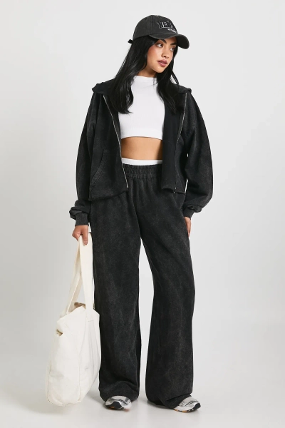 Washed Distressed Hem Straight Leg Tracksuit