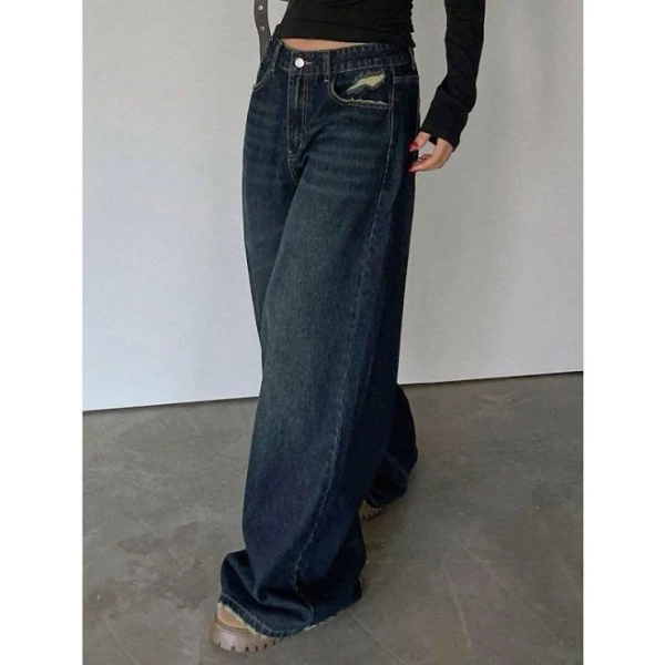 Women's Loose-Fit Wide Leg Jeans with Pockets