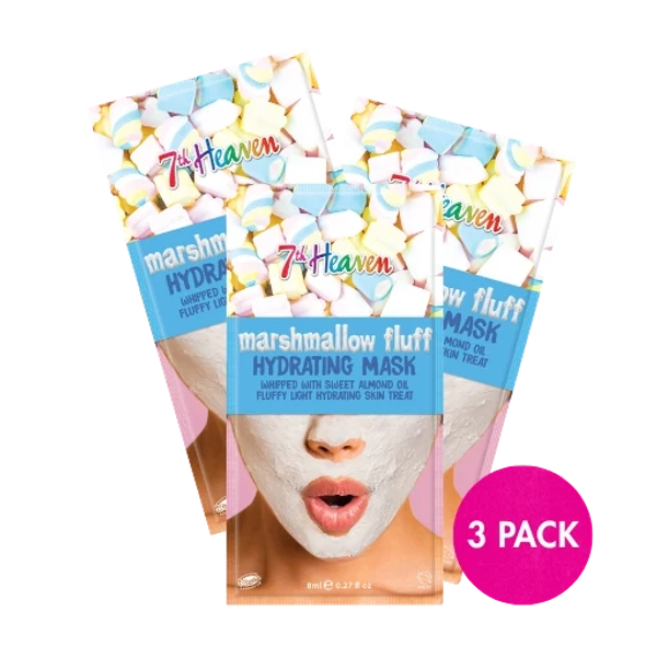7th Heaven Marshmallow Fluff Face Mask with Sweet Almond Oil - Hydrating & Calming, Pack of 3