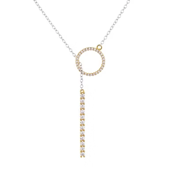 Amy and Annette Crystal Two Tone Lariat Necklace - Gold