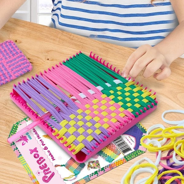 1 Set Weaving Loom Kit, Weaving Loom with Tool, DIY Potholder Loops Crafts, Multifunctional Loom Knitting Kit, Creative Weaving Loom Kit for Beginners