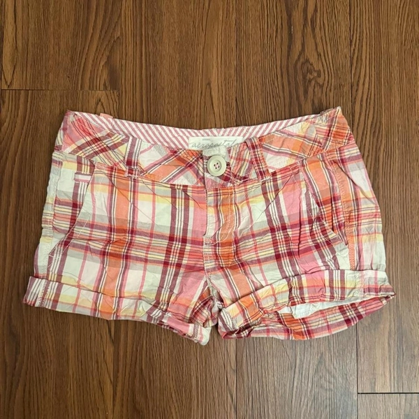 Aeropostale pink, orange, and white plaid cotton...