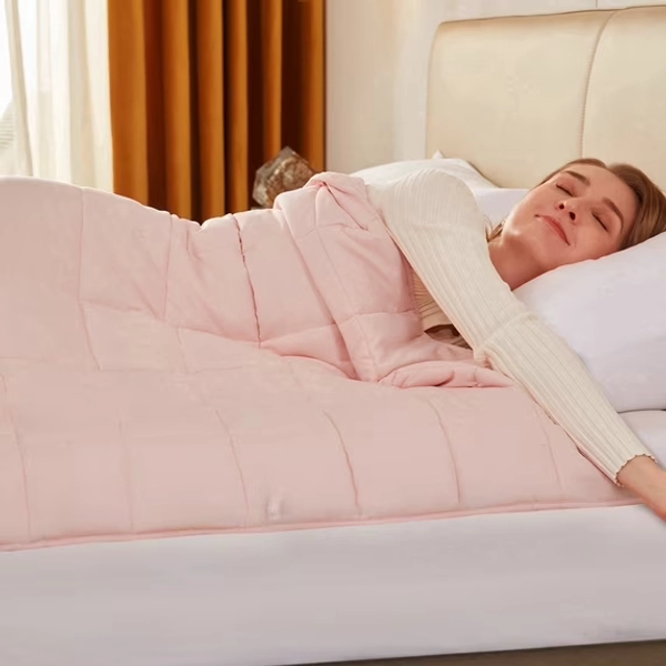 Teler Weighted Blanket for Adult (15lbs 48.2"x72.2" Twin Size Pink) ,Cooling Breathable Heavy Blanket