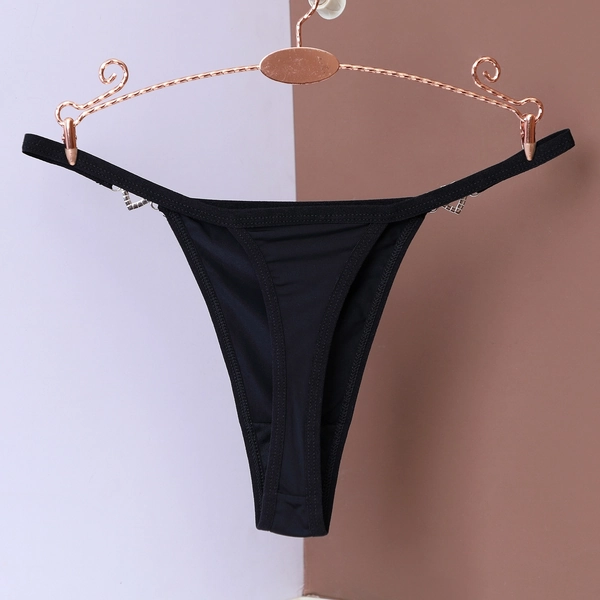 Heart Rhinestone Embellished Thin Strap Solid Color Sexy Women's Panties, Comfortable, Breathable, Close-Fitting, and Skin-Friendly
