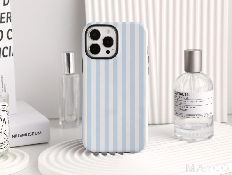 Fresh Blue White Stripes Personalized Phone Case For iPhone 14 12 13 Pro Max XR 11 Pro Max Tough Snap Cover SE iPhone Case, Christmas Gift
