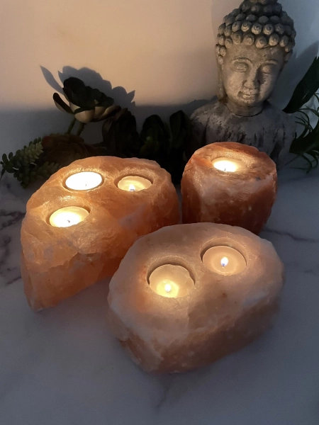 Himalayan Salt Candle Holder - Natural Polished Stone Crystal Votive - Display Stand (RK2)