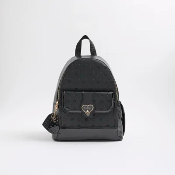 Girls Black Heart Lock Pocket Backpack