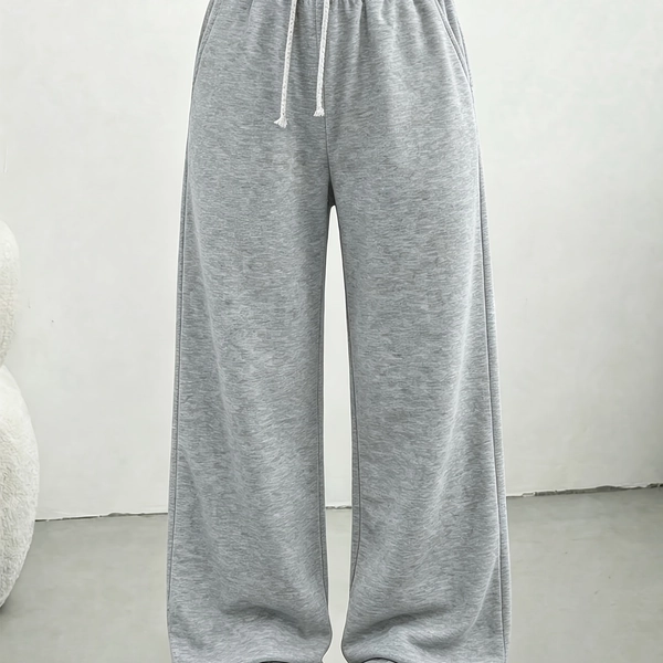 Girls' Mid-Waist Comfortable Simple Casual Sports Pants, Spring/Autumn Long Pants with Contrast Color Decorative Drawstring, Suitable for Pre-Adolescent Girls 120-160, Gray Wide-Leg Pants, Children's Girls' Pants, Perfect for Outdoor