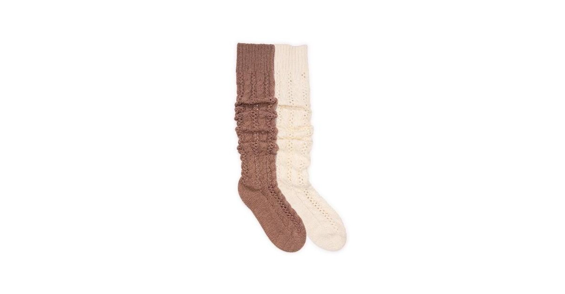 Muk Luks Women's Slouch Knit Cable 2 Pair Pack - Rose/ivory