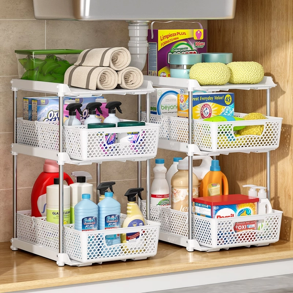 TAIMASI Pull-Out 3 Tier Bathroom Organizers and Storage, Under Sink Organizer, Kitchen Cabinet Organizer White, 2 (Count) - Walmart.com