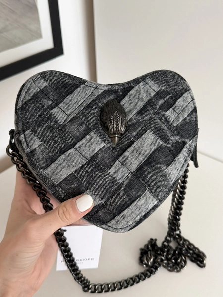 Kurt Geiger London Kensington Heart Denim Crossbody Bag Black Grey Woven BNWT