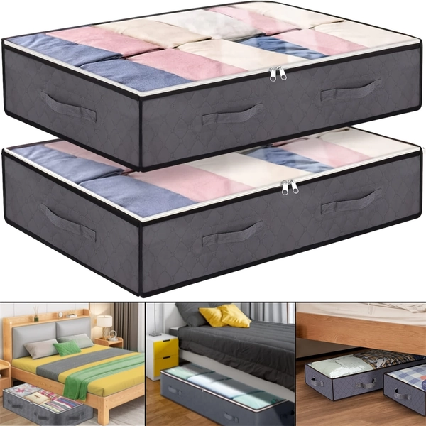 2pcs Under Bed Storage with Lid, XXL Large Capacity Gray Under Bed Storage Bins with Drawers, Bedroom Closet Organizers for Clothes, Shoes, Blankets, Toys, Books, Lidded Storage Containers, Independent Installation, <27" Height, <3.2 Cubic Feet Capacity
