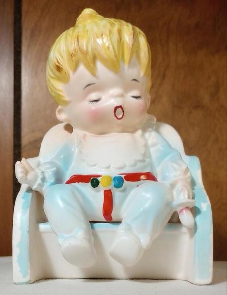 VINTAGE 1950s LEFTON 2176 SEATED BABY BOY PLANTER - NURSERY - AIR PLANTS - DECOR