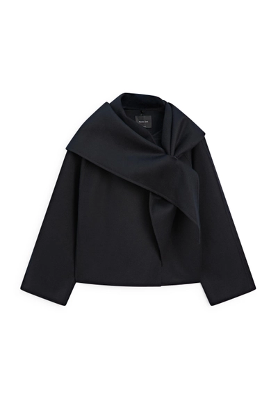 Manteau court détail foulard - BLEU MARINE