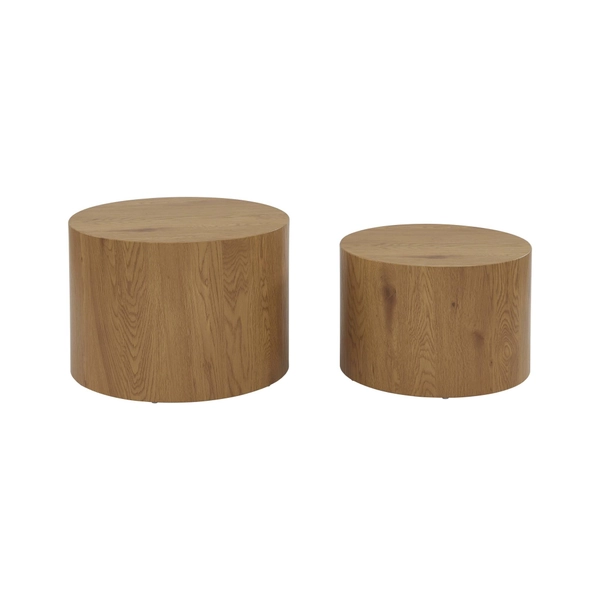 Set de 2 tables basses rondes gigognes décor bois SYLVA