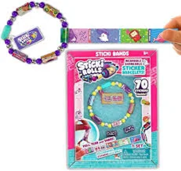 STICKI ROLLS - Wearable & Shareable Sticker Toy Bracelet | Includes 70 Mini Stickers | 2 Mystery Reveal Sticki Rolls | Assorted Styles | Over 1000